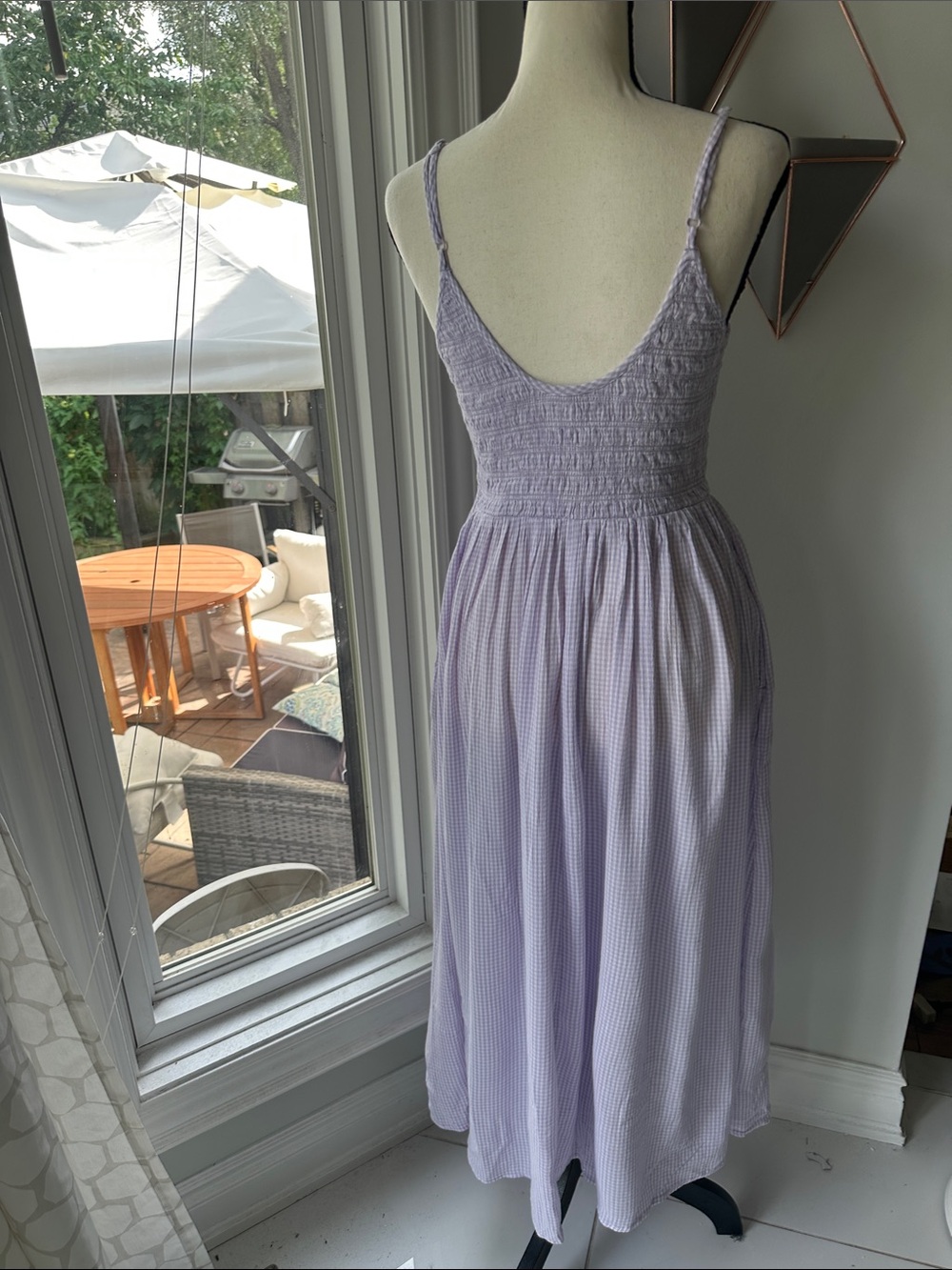 AERIE Lavender White Gingham Smocked Maxi Dress Cottagecore Dropped Waist Small - Picture 6 of 13